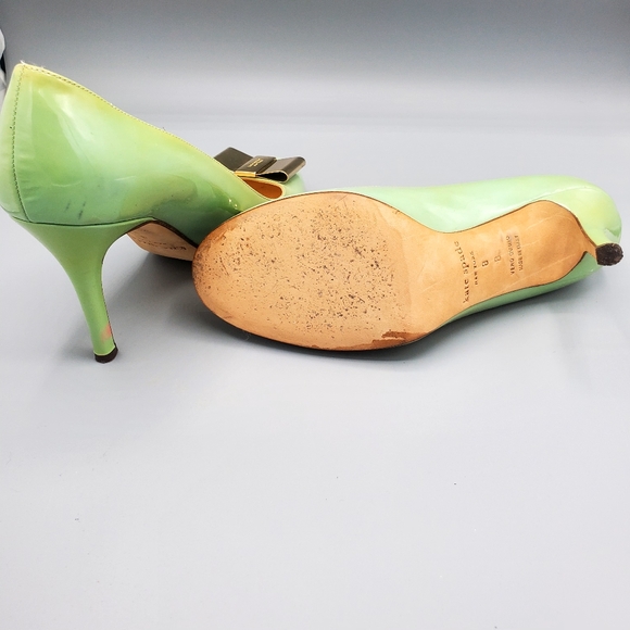 Kate Spade Mint Laquer Leather with Gold Metal Bows Made in Italy Size 8 - Picture 6 of 9